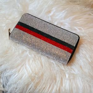 Red and Green stripe Rhinestone wallet